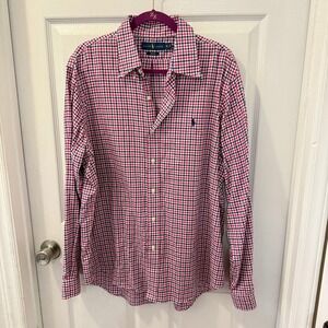 Ralph Lauren Men's XL Pink Navy Gingham Checkered Long Sleeve Button Down Shirt